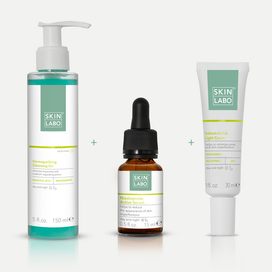 DERMOPURIFYING CLEANSING GEL + NIACINAMIDE ACTIVE SERUM + SEBUM ACTIVE LIGHT CREAM